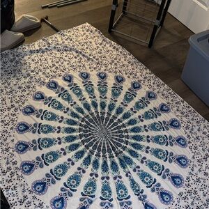 Blue and White Mandala Tapestry